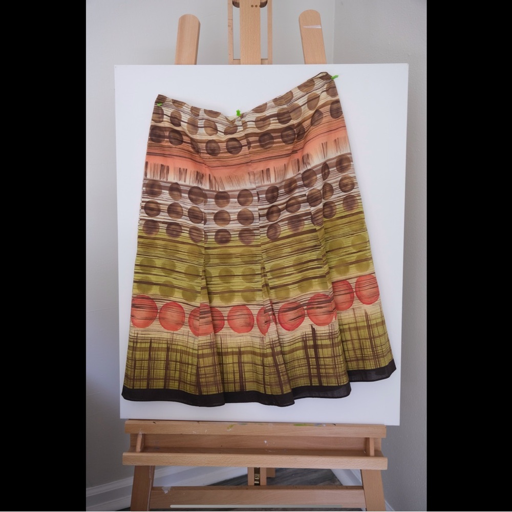 Talbots Pink,Green and Brown Knee-Length A-Line Skirt